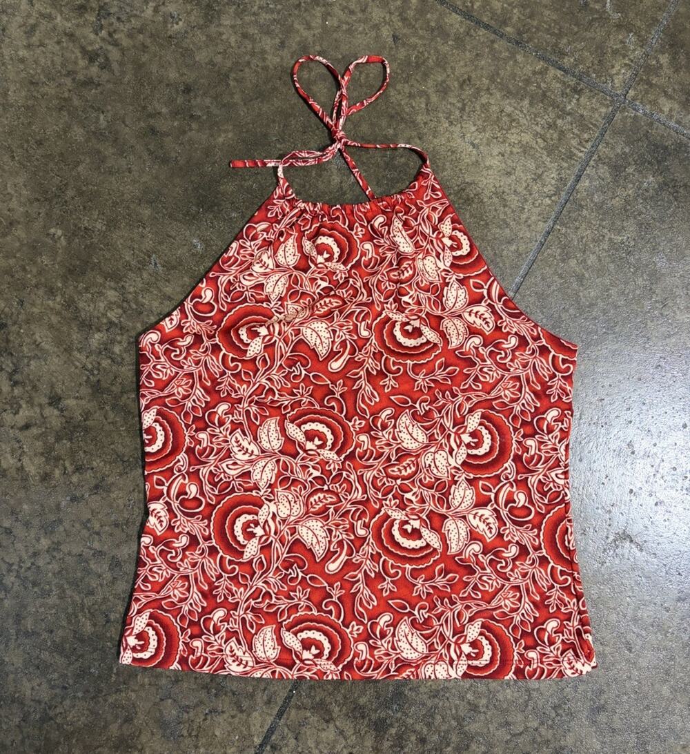Vtg Y2K Newyork & Co Halter Tie Tank Top, Red Girly SATC Size Large